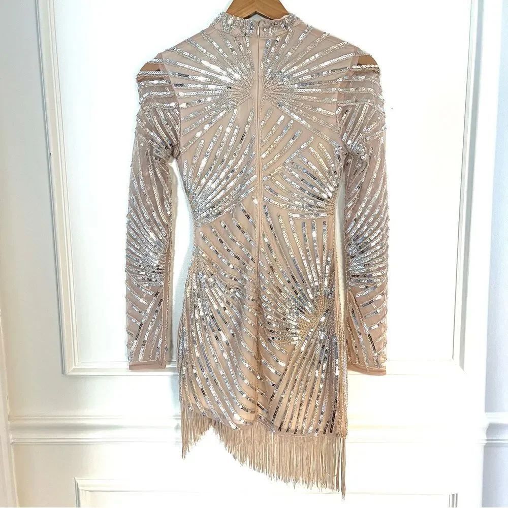 RAGA Mason Character Long Sleeve Dress Size XS Champagne with Silver Sequins NWT - Picture 7 of 9